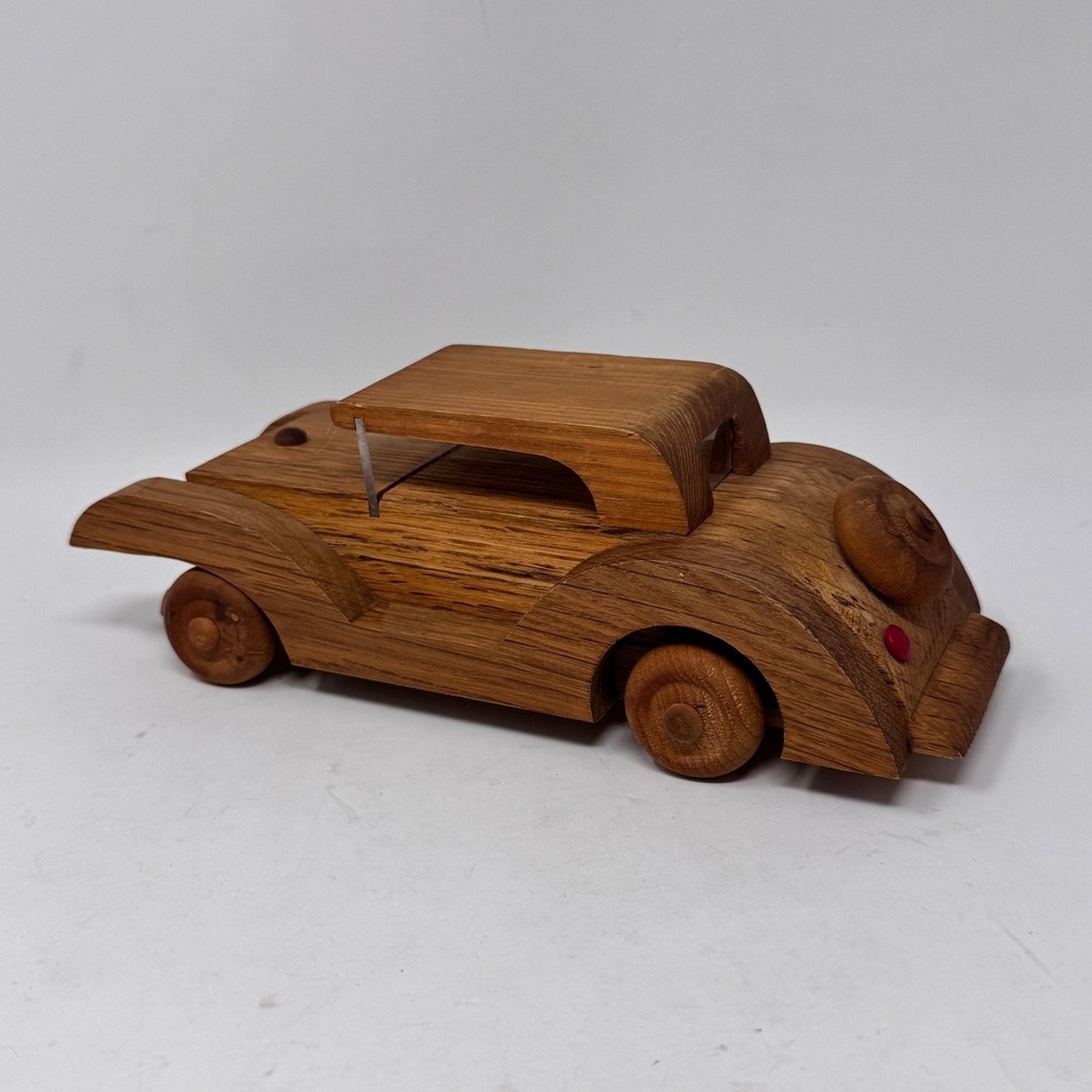 Vintage Hand-Carved Wooden Car Sculpture Folk Art